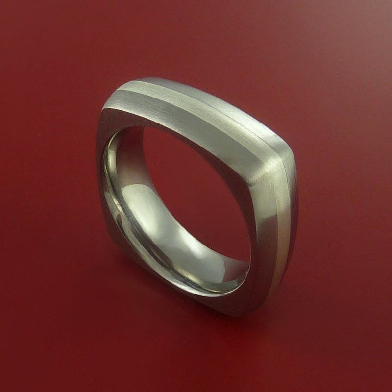 Titanium Ring with Silver Inlay Square Band any Sizing from 3-22
