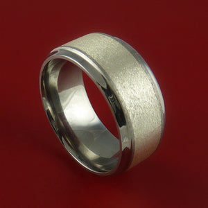 Titanium Ring with Wide Silver Inlay Wedding Band Any Size