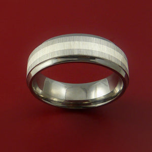 Titanium Ring with Silver Inlay Wedding Band Any Size and Finish Alternative Look