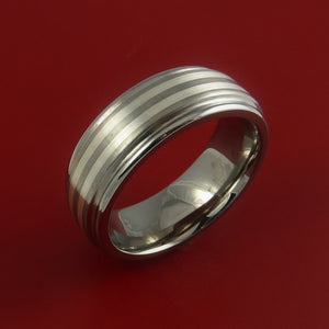 Titanium Ring with Two Silver Inlay Wedding Band Any Size and Finish