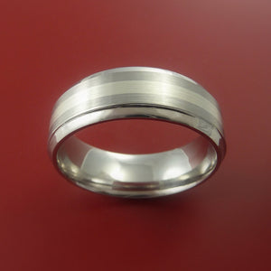 Titanium Ring Classic Style with Silver Inlay Wedding Band Any Size and Finish 3-22