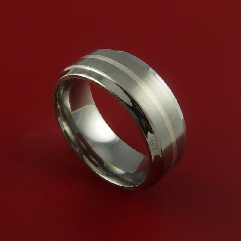 Titanium Ring Classic Silver Inlay Wedding Band Any Size and Finish
