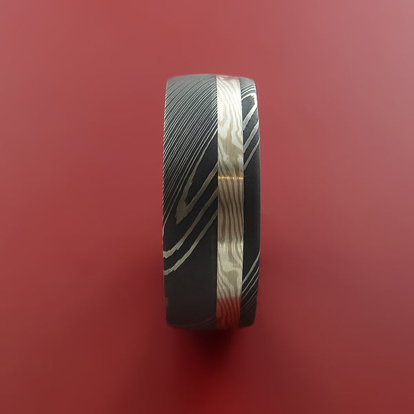 Damascus Steel Ring with Palladium and Sterling Silver Mokume Gane ...