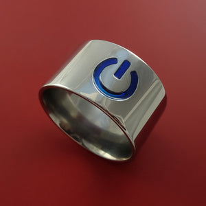 Titanium Power Symbol Computer Geek Ring ON and OFF Color Any Sizing, Color, and Finish