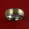 Titanium and 14K Yellow Gold Inlay Ring Wedding Band Any Size and Finish Sizing 3-22