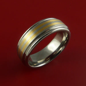 Titanium and 14K Yellow Gold Inlay Ring Wedding Band Any Size and Finish Sizing 3-22