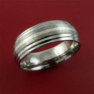 Titanium Ring with 14K White Gold Inlay Wedding Band Any Size and Finish 3-22