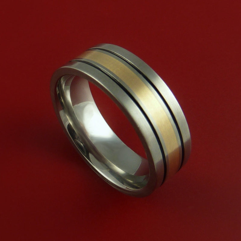 Titanium and 14K Yellow Gold Custom Made Band Any Finish and Sizing 3 to 22