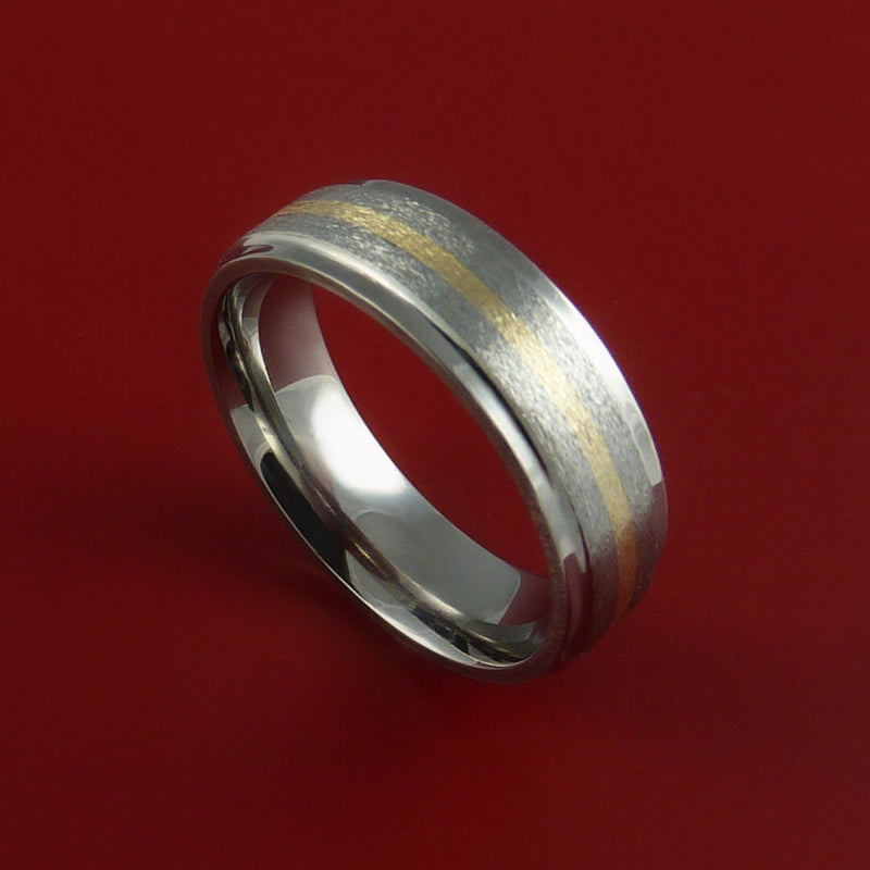 Yellow Gold and Titanium Ring Custom Made Band Any Finish and Sizing 3 to 22