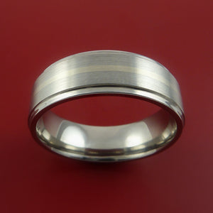 Titanium and 14k White Gold Ring Custom Made Band Any Finish and Sizing 3 to 22