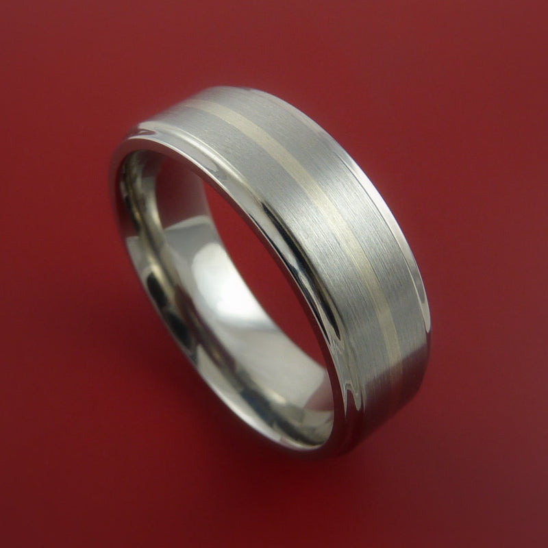 Titanium and 14k White Gold Ring Custom Made Band Any Finish and Sizing 3 to 22